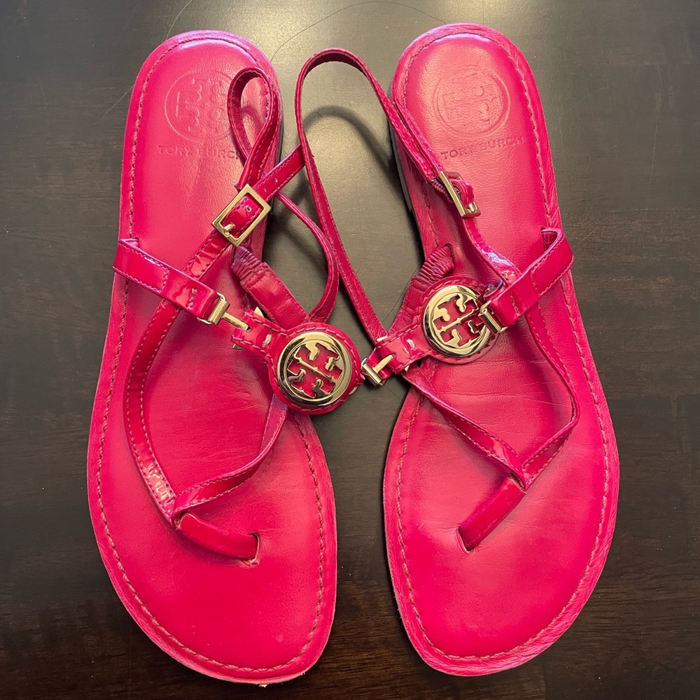 Tory Burch Pink Sandals with Gold Medallions